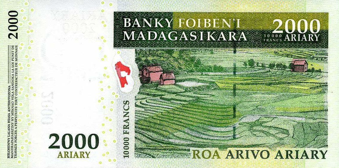 P 93 Madagascar 2000 Ariary Year ND